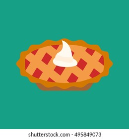 Cherry pie illustration on the green background. Vector illustration