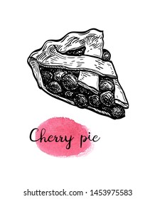 Cherry pie. Ink sketch isolated on white background. Hand drawn vector illustration. Retro style.