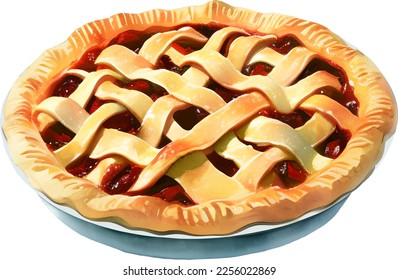 Cherry Pie Isolated Hand Drawn Painting Illustration