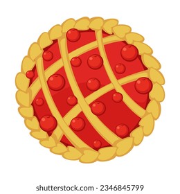 Cherry pie with jam illustration. Cartoon drawing or sticker of tea time element isolated on white background. Desserts, pastry concept