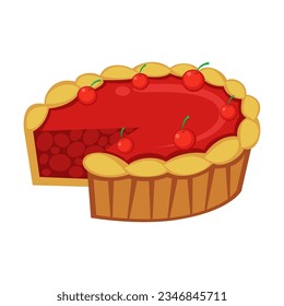 Cherry pie with jam vector illustration. Cartoon drawing or sticker of tea time element isolated on white background. Desserts, pastry concept