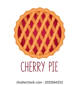 Cherry pie on white background, top view, vector illustration