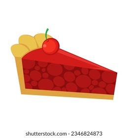 Cherry pie piece vector illustration. Cartoon drawing or sticker of tea time element isolated on white background. Desserts, pastry concept