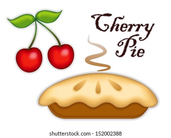 Cherry Pie, ripe fruit, isolated on white background. Tasty sweet fresh baked dessert. See other fruits in this series. EPS8 compatible. 
