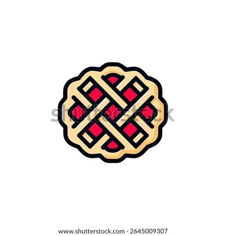 Cherry pie sits alone on white background graphic