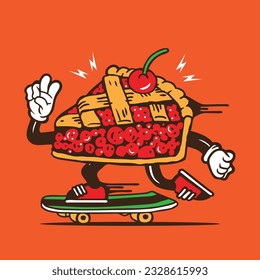 Cherry Pie Skater Mascot Vector Character Design