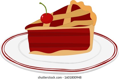 Cherry Pie Slice Illustration On Plate Red Delicious Food Dessert Vector Art