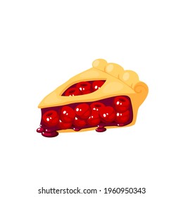Cherry Pie Slice. Vector Illustration Cartoon Flat Icon Isolated On White Background.