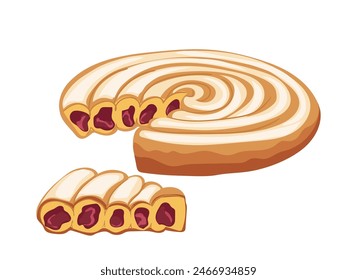 Cherry pie with sweet tart jelly jam, traditional baked fruit dessert sugar pastry isolated on white