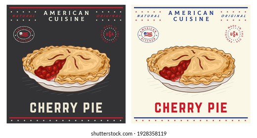 Cherry pie vintage style american bakery illustration