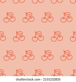 Cherry pink berry seamless pattern. Cute trendy pattern with couple sweet cherries vector illustration