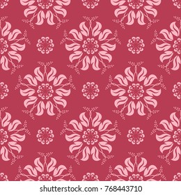 Cherry pink floral ornament. Seamless pattern for textile and wallpapers