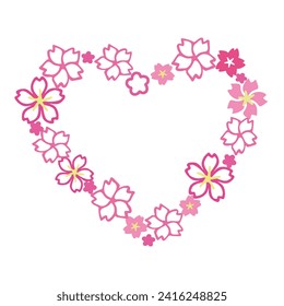 Cherry pink flower hearts frame for card, invite,scrapbook paper. Vector spring girly pink background for Valentine's day