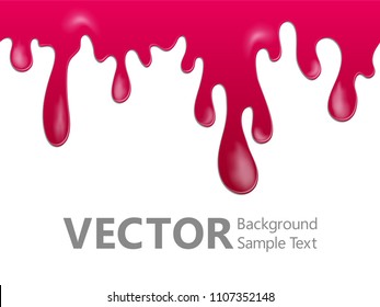 Cherry pink paint dripping vector background, liquid drops, fluid splashes, ink droplets illustration. Colorful bright paint splashes, fluid liquid dripping ink bubbles, floating gradient shapes.