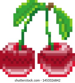 A cherry pixel art 8 bit video game style fruit icon