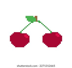 Cherry pixel art. Cherries 8 bit. pixelated Vector illustration