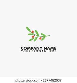 Plantilla vectorial del logotipo de la planta cereza sobre fondo aislado.