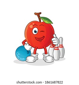 Cherry play bowling illustration. character vector