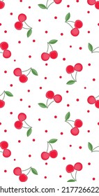 Cherry polka dot Pattern, Red seamless cherry, Cherry white Backgrounds, Cherry Wallpaper Love Cards Vector Stock Vector Illustration. 