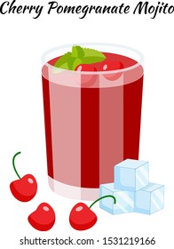 Cherry Pomegranate Mojito cocktail in vector style
