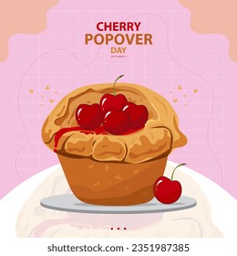 Cherry Popover Day on september 1, with vector illustration cherry, popover on the podium and text isolated on abstract background.