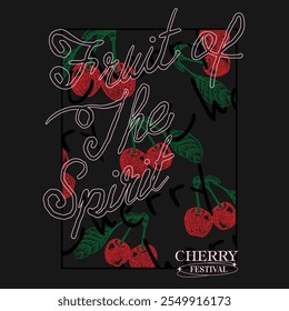 Cherry print. t shirt Front print design. hand drawn artwork. cherry fruit graphics. girls vector graphics. women's graphic tee artwork.