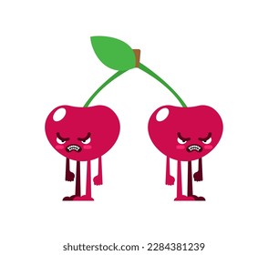 Cerezo en disputa. Dos cerezas discuten. Concepto de discordia en las relaciones. Quarrel de los amantes. discusión de pareja