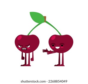 Cherry quarrels and reconciles. Two cherries are arguing. The concept of discord in relationships. Quarrel of lovers. couple reconcile