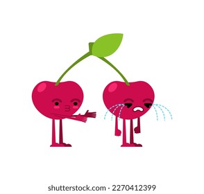 Cherry quarrels and reconciles. Two cherries are arguing. The concept of discord in relationships. Quarrel of lovers. couple reconcile