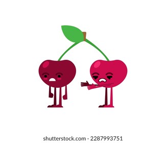 Cherry quarrels and reconciles. Two cherries are arguing. The concept of discord in relationships. Quarrel of lovers. couple reconcile