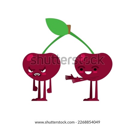 Cherry quarrels and reconciles. Two cherries are arguing. The concept of discord in relationships. Quarrel of lovers. couple reconcile