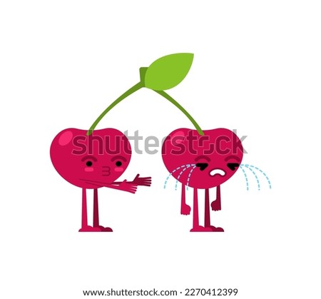 Cherry quarrels and reconciles. Two cherries are arguing. The concept of discord in relationships. Quarrel of lovers. couple reconcile