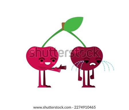 Cherry quarrels and reconciles. Two cherries are arguing. The concept of discord in relationships. Quarrel of lovers. couple reconcile