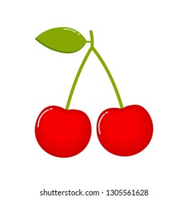 Cherry. Red berries Isolated on white background. set icons. Vector illustration. 