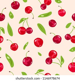 Cherry, Red berry fresh seamless pattern texture abstract background vector illustration, vegetable and fruit smoothie concept