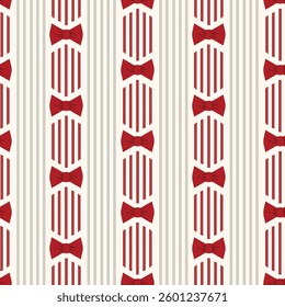 Cherry Red Bows with Cherry Red and Silver Gray Vertical Stripes on a Pale Gray background creating a seamless pattern print background