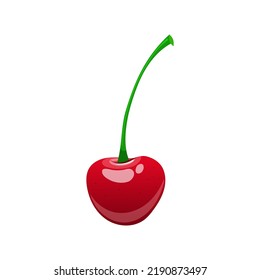 cherry red cartoon. fruit sweet, berry top, ripe steam dessert cherry red vector illustration