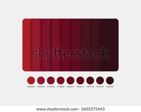 Cherry red color palette with color codes catalog samples of cherry with RGB HEX codes. Light red color palette, red color swatches guide palette