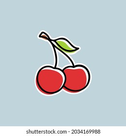 cherry red fruit sticker doodle sketch hand drawn icon logo illustration