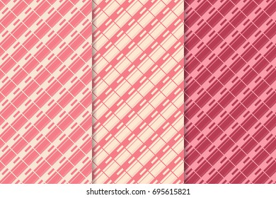 Cherry red geometric backgrounds. Abstract seamless wallpapers. Colored collection