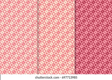 Cherry red geometric backgrounds. Abstract seamless wallpapers. Colored collection