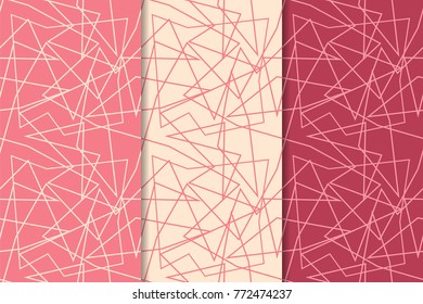 Cherry red geometric ornaments. Set of vertical seamless patterns for web, textile and wallpapers