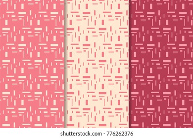 Cherry red geometric ornaments. Set of vertical seamless patterns for web, textile and wallpapers