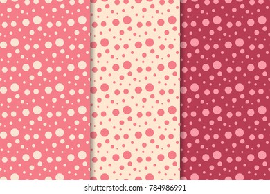 Cherry red geometric ornaments. Set of vertical seamless patterns for web, textile and wallpapers