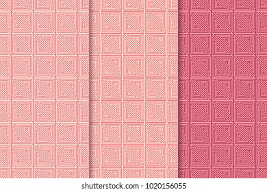 Cherry red geometric set of vertical seamless patterns for web, textile and wallpapers