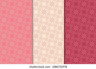 Cherry red geometric set of vertical seamless patterns for web, textile and wallpapers