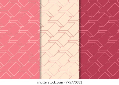 Cherry red geometric set of vertical seamless patterns for web, textile and wallpapers