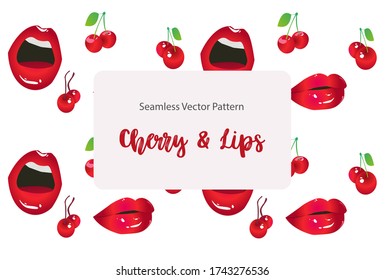 Patrón vectorial sin fisuras de cerezo y labios. 