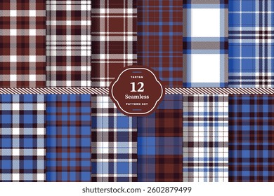 Cherry Red and Midnight Charcoal Seamless Tartan Fabric Design Set of 12