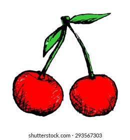 Cherry red vector illustration of freehand drawing